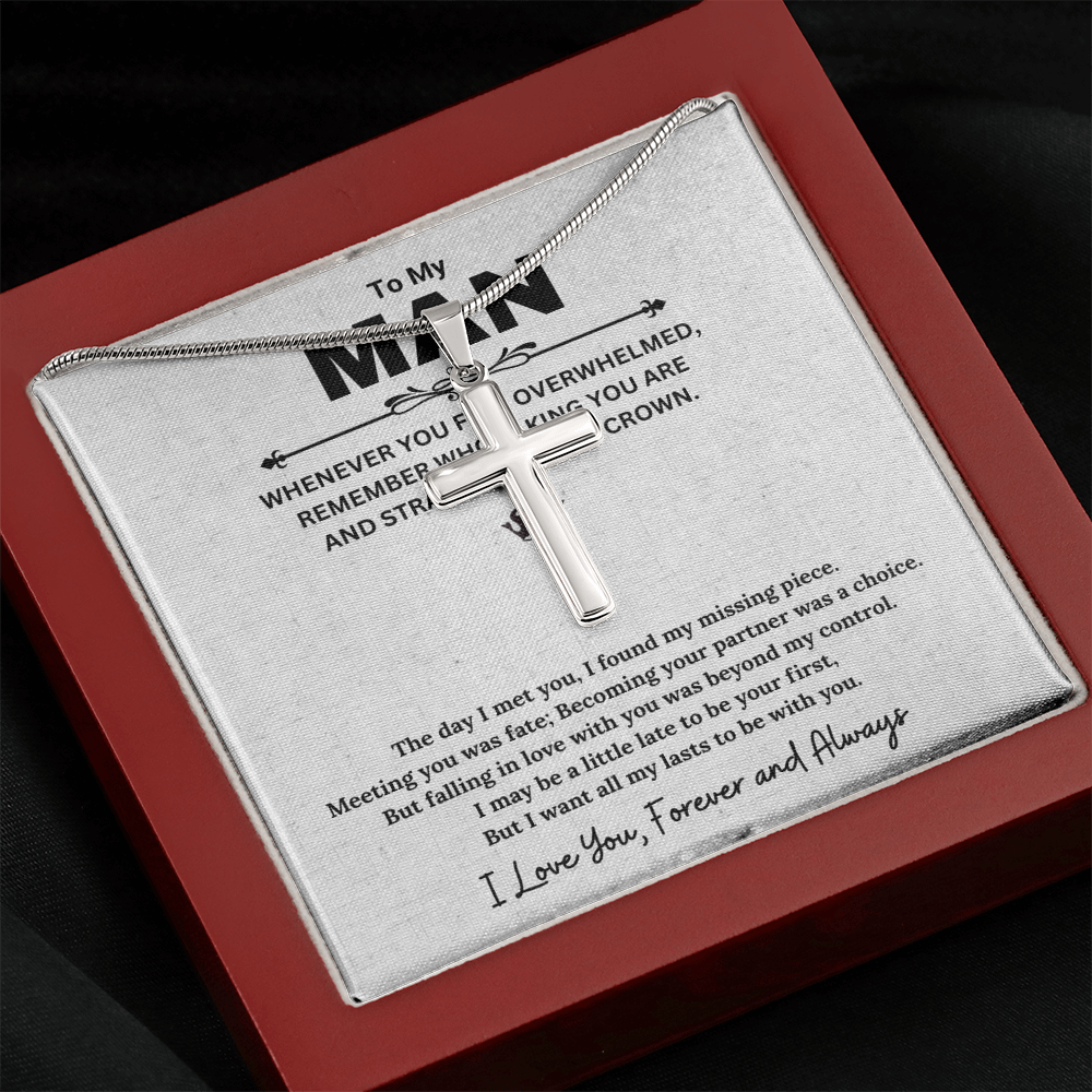To My Man, Gifts For Husband, Gifts For Boyfriend, Husband Gifts, I Love You Forever And Always - Artisan Cross Necklace With Message Card by Best Gifts 305