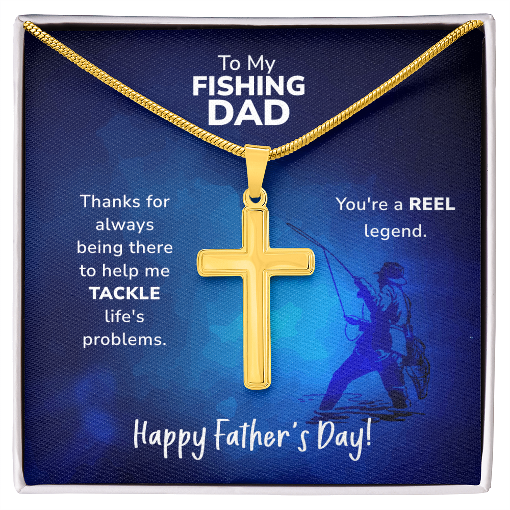 Artisan Cross Necklace with Snake Chain To My Fishing Dad, Reel Legend Dad, Father's Day Gift Ideas, Best Dad Ever, Gift For Dad From Daughter by Best Gifts 305