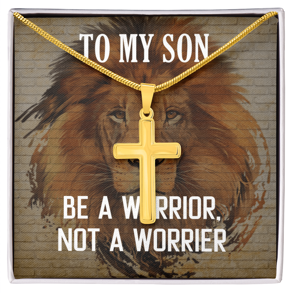 Artisan Cross Necklace with Snake Chain Gift For Son, To My Warrior Son, Father Son Gift, Gift for Son from Mother, Son 21st Birthday, Message Card Necklace by Best Gifts 305