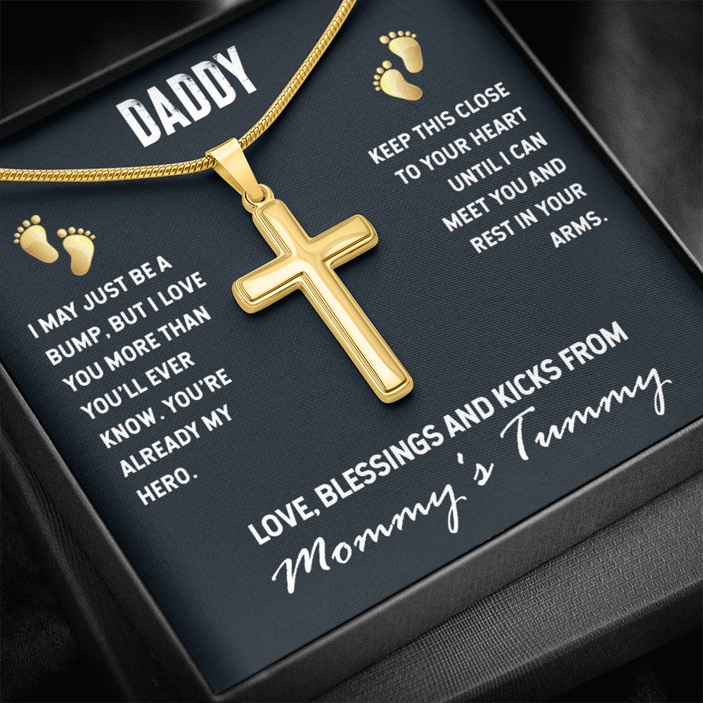 To My Daddy From Mommy's Tummy, Artisan Cross Necklace with Snake Chain For Daddy, Father's Day Gift for New Daddy, First Time Daddy To Be by Best Gifts 305