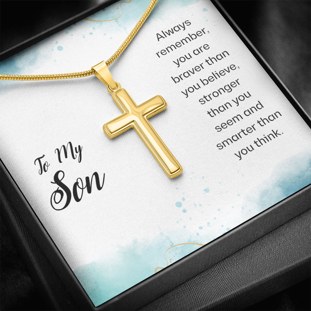 To My Son Artisan Cross Necklace with Snake Chain, Message Card Gift For Son, Mother Son Gifts, Religious Gifts For Son, Son 21st Birthday, Inspirational Message From Father by Best Gifts 305