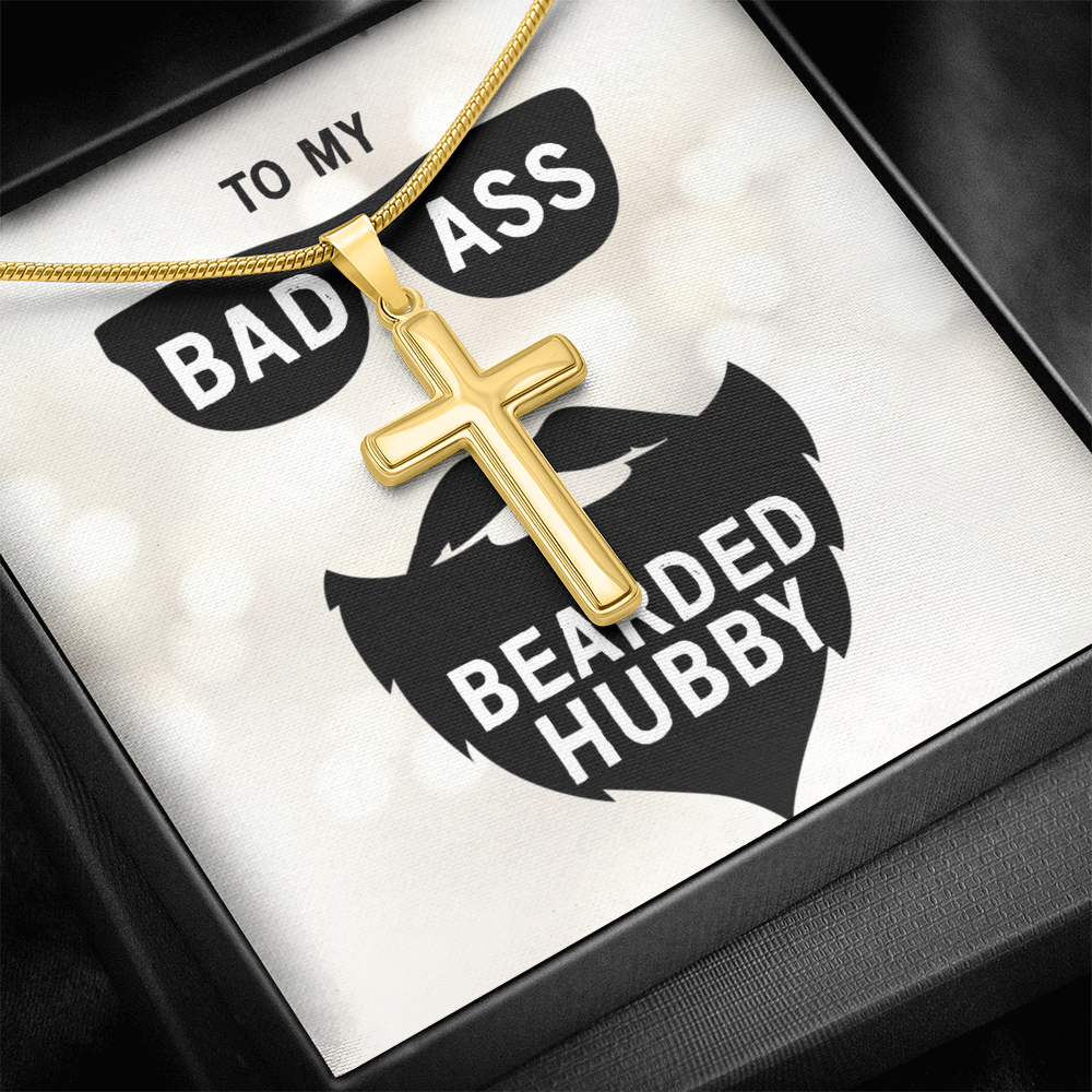 To My Badass Bearded Hubby, Gift From Wife To Hubby, Father's Day Gift For Hubby - Artisan Cross Necklace With Message Card by Best Gifts 305