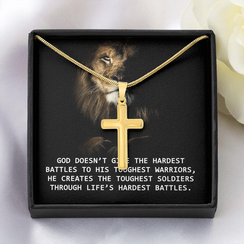 For Him, Gift For Son, Faith Necklace For Him, Artisan Cross Necklace with Snake Chain, Dad's Birthday Gift, God Doesn't Give The Hardest Battles To His Toughest Warrior by Best Gifts 305