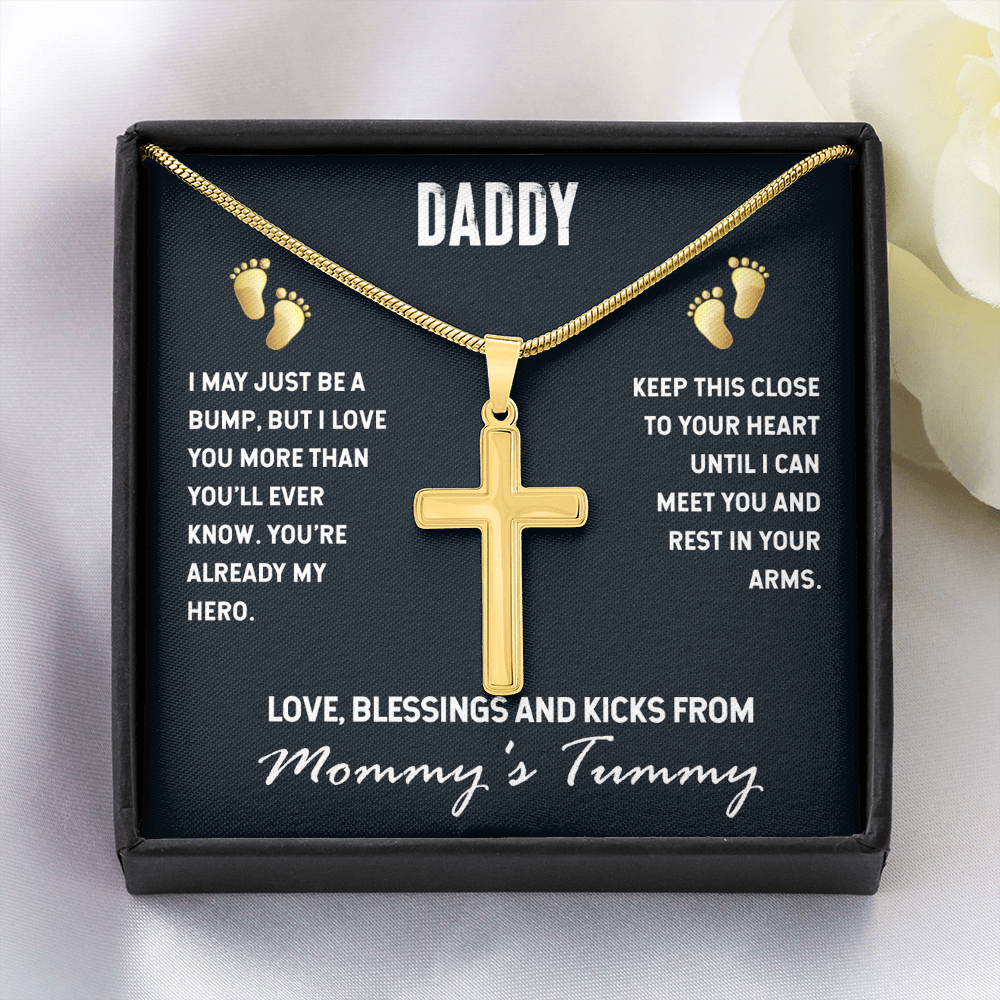 To My Daddy From Mommy's Tummy, Artisan Cross Necklace with Snake Chain For Daddy, Father's Day Gift for New Daddy, First Time Daddy To Be by Best Gifts 305