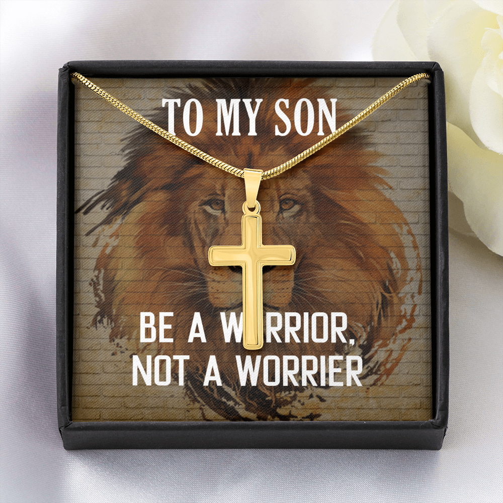 Artisan Cross Necklace with Snake Chain Gift For Son, To My Warrior Son, Father Son Gift, Gift for Son from Mother, Son 21st Birthday, Message Card Necklace by Best Gifts 305