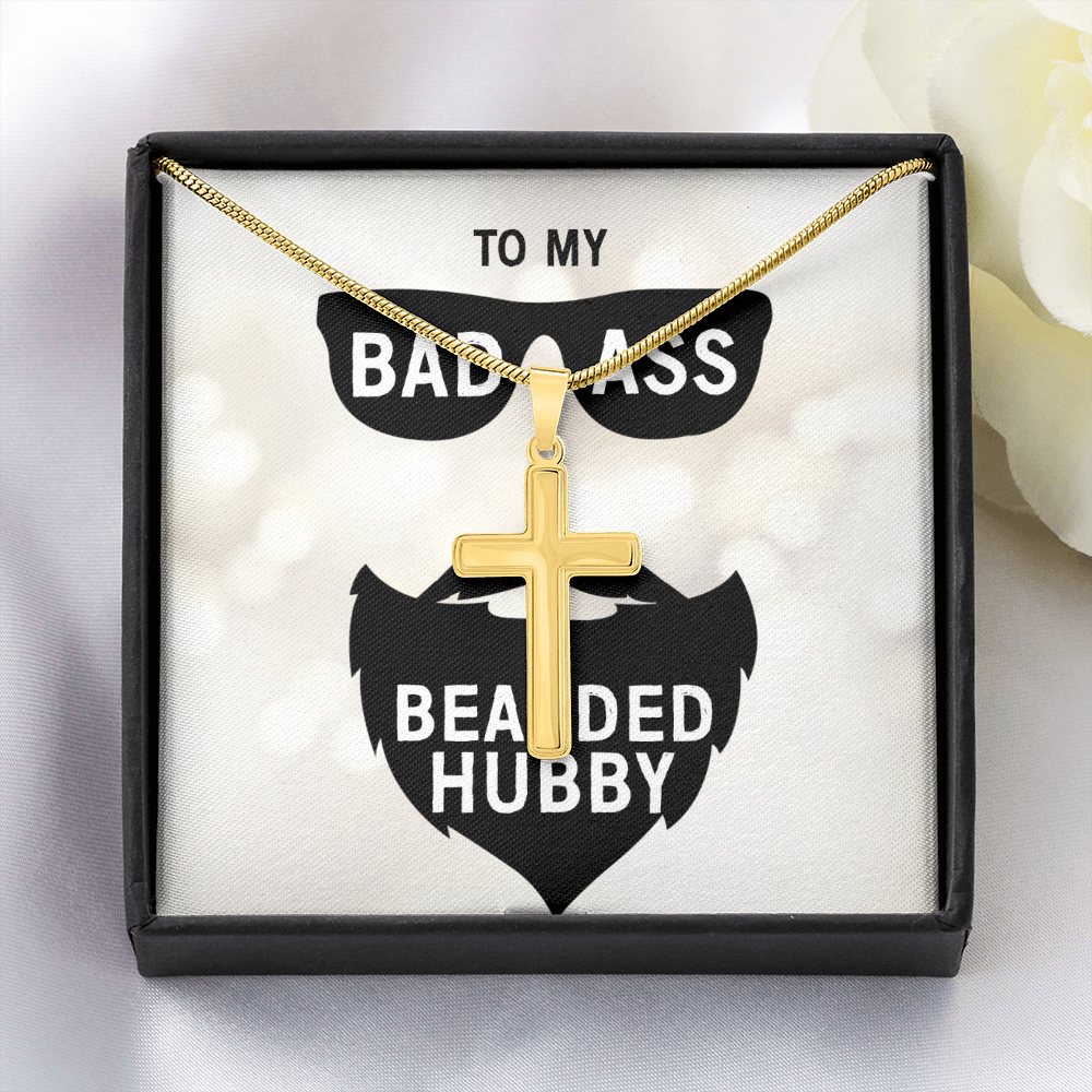 To My Badass Bearded Hubby, Gift From Wife To Hubby, Father's Day Gift For Hubby - Artisan Cross Necklace With Message Card by Best Gifts 305