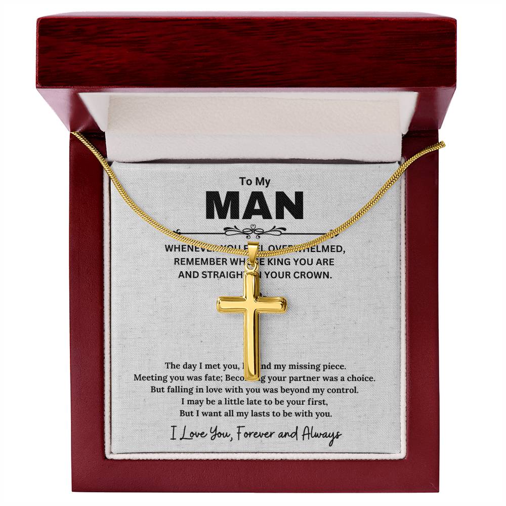To My Man, Gifts For Husband, Gifts For Boyfriend, Husband Gifts, I Love You Forever And Always - Artisan Cross Necklace With Message Card by Best Gifts 305