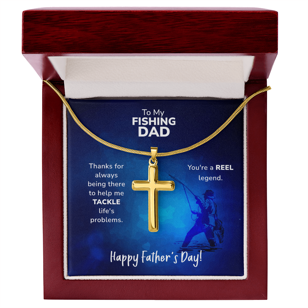 Artisan Cross Necklace with Snake Chain To My Fishing Dad, Reel Legend Dad, Father's Day Gift Ideas, Best Dad Ever, Gift For Dad From Daughter by Best Gifts 305