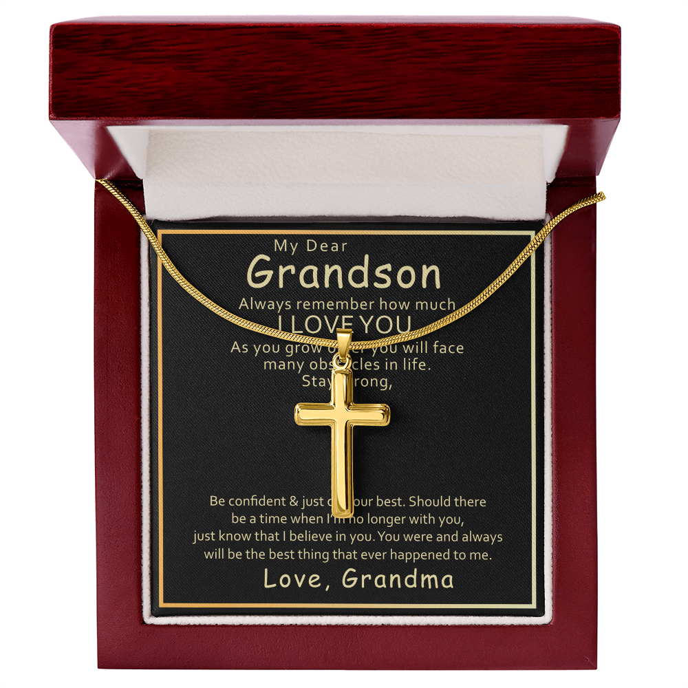 Grandson Cross Necklace Gift from Grandma – Inspirational Faith Pendant with Message Card
