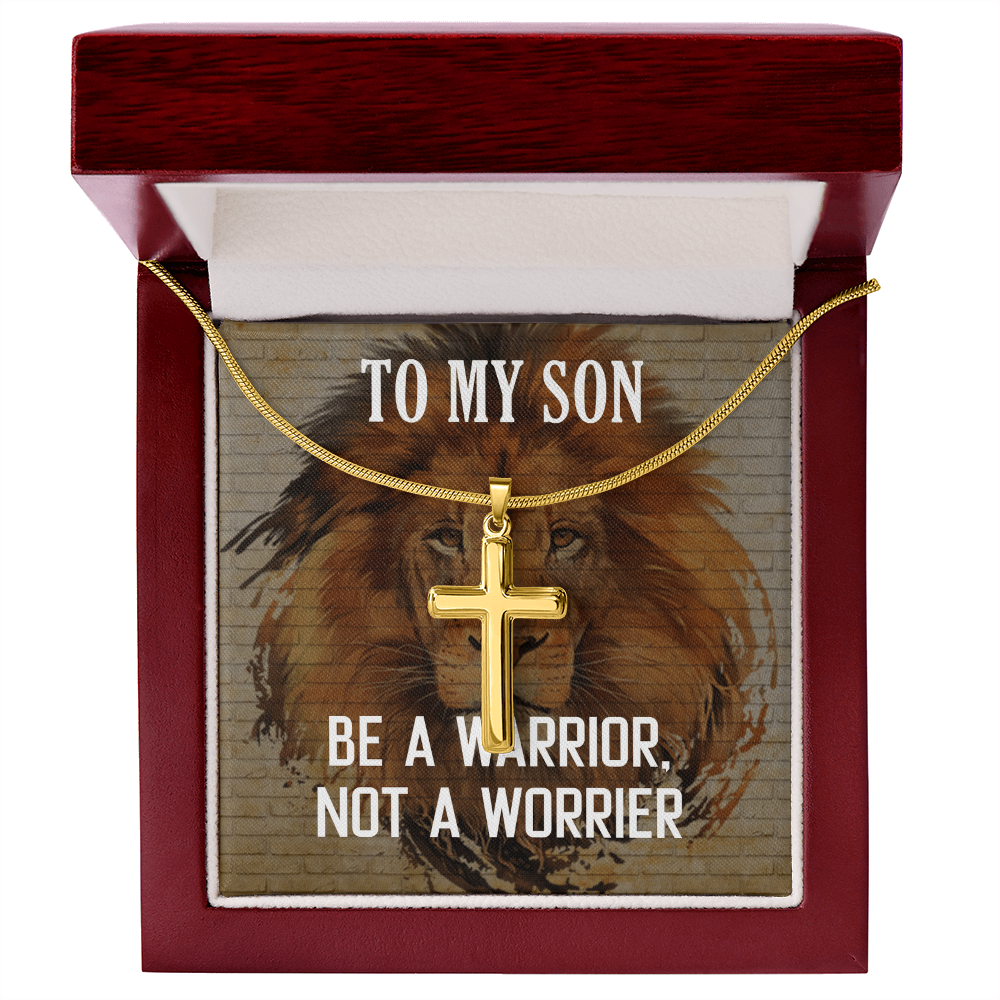 Artisan Cross Necklace with Snake Chain Gift For Son, To My Warrior Son, Father Son Gift, Gift for Son from Mother, Son 21st Birthday, Message Card Necklace by Best Gifts 305