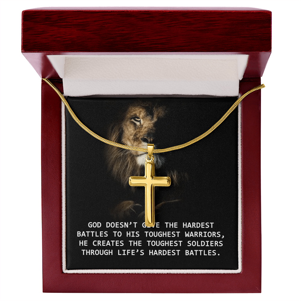 For Him, Gift For Son, Faith Necklace For Him, Artisan Cross Necklace with Snake Chain, Dad's Birthday Gift, God Doesn't Give The Hardest Battles To His Toughest Warrior by Best Gifts 305