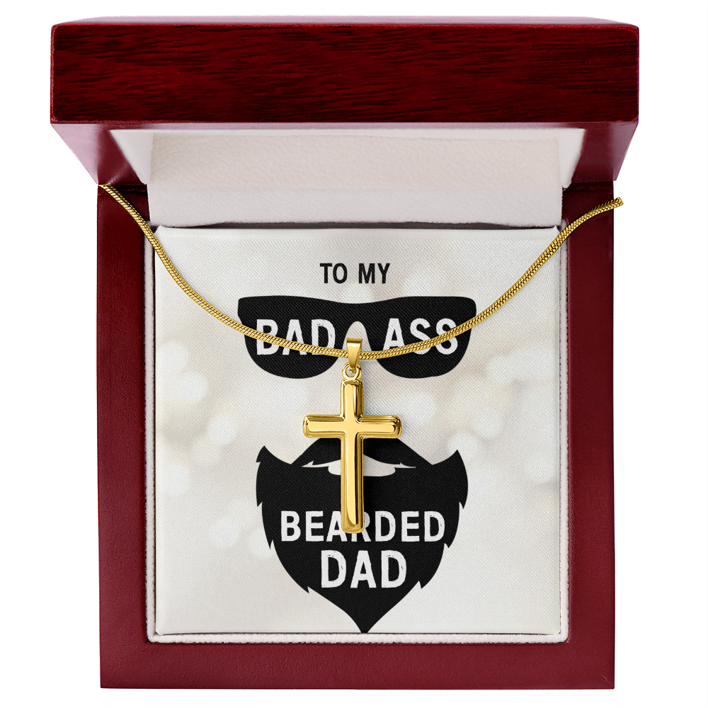 To My Badass Bearded Dad, Artisan Cross Necklace with Snake Chain For Dad, Anniversary Gift From Wife To Dad, Father's Day Gift For Him by Best Gifts 305