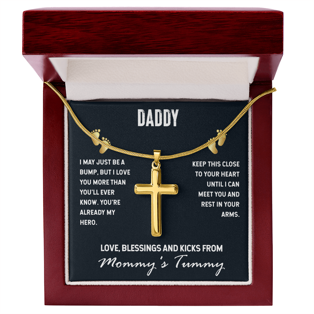 To My Daddy From Mommy's Tummy, Artisan Cross Necklace with Snake Chain For Daddy, Father's Day Gift for New Daddy, First Time Daddy To Be by Best Gifts 305
