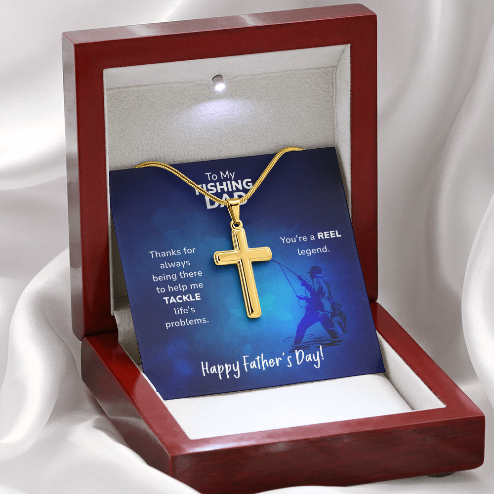 Artisan Cross Necklace with Snake Chain To My Fishing Dad, Reel Legend Dad, Father's Day Gift Ideas, Best Dad Ever, Gift For Dad From Daughter by Best Gifts 305