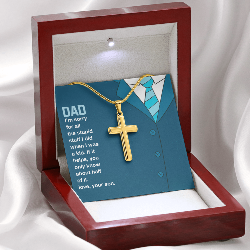 I'm Sorry Artisan Cross Necklace with Snake Chain For Dad, Gift Dad I'm Sorry From Son, Love Gift I'm Sorry Dad, Dad Sorry Message From Son by Best Gifts 305