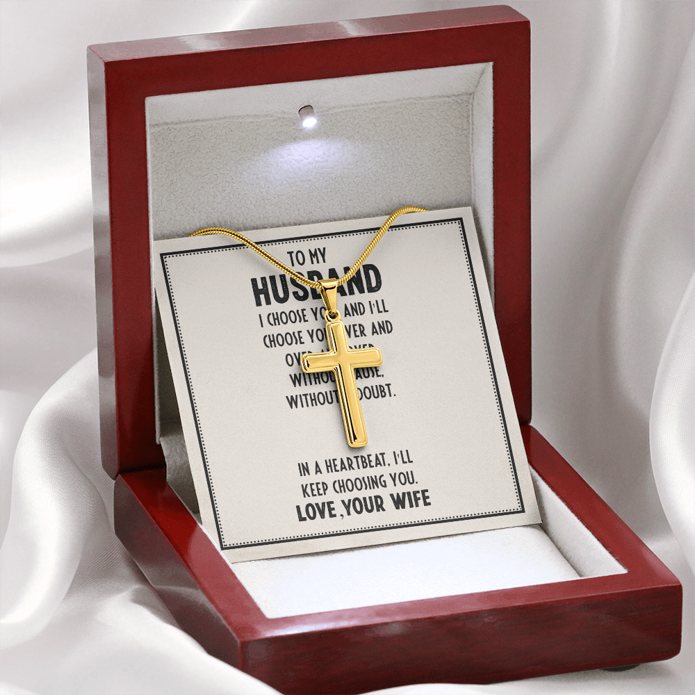 Gifts For Husband, Gift From Wife For Husband, Husband From Wife, I'll Forever Choose You As My Husband - Artisan Cross Necklace With Message Card by Best Gifts 305