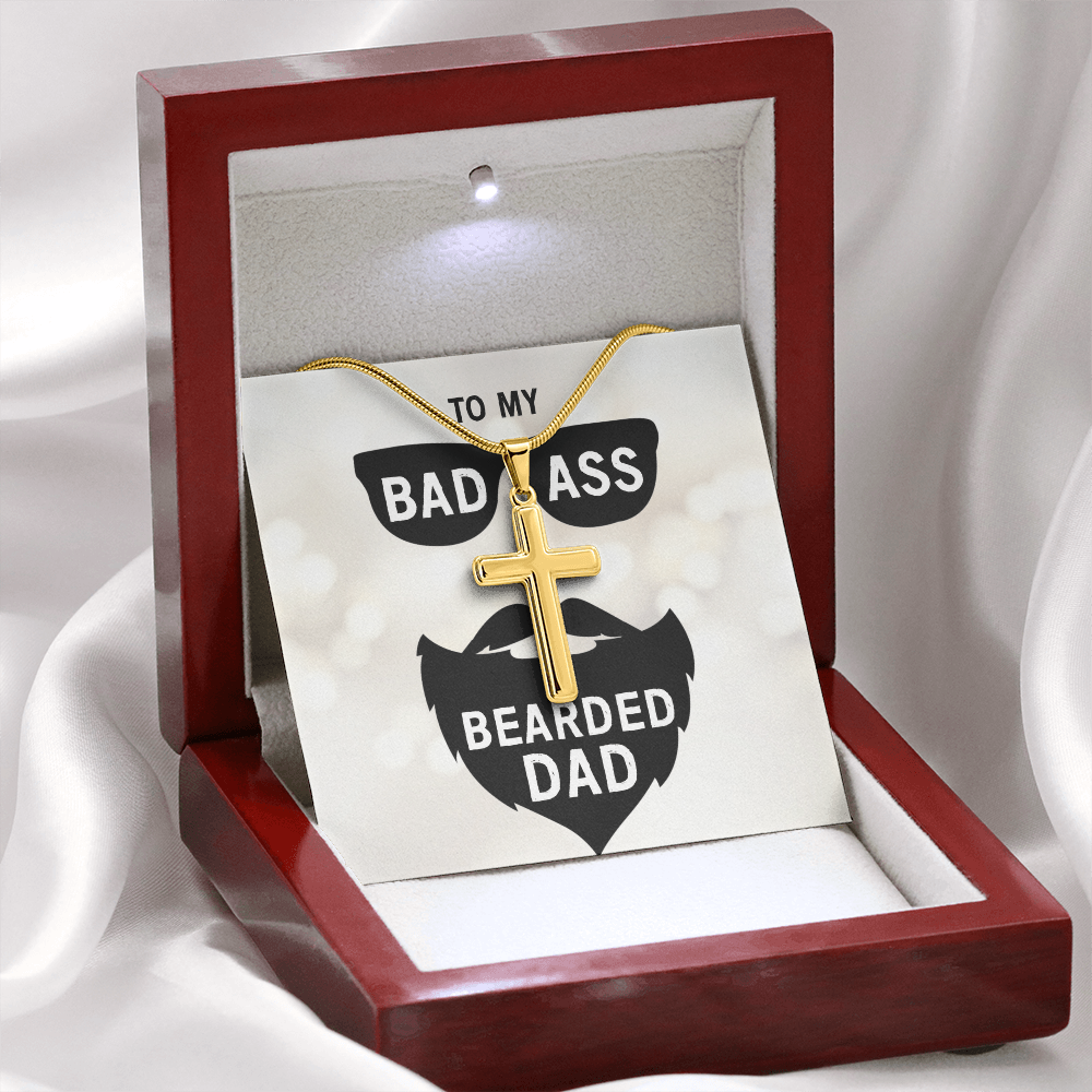To My Badass Bearded Dad, Artisan Cross Necklace with Snake Chain For Dad, Anniversary Gift From Wife To Dad, Father's Day Gift For Him by Best Gifts 305