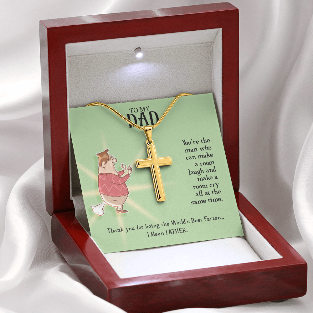 To My Dad, Artisan Cross Necklace with Snake Chain For Dad, World's Best Farter Dad, Father's Dad Gift From Daughter, Best Dad In The World by Best Gifts 305