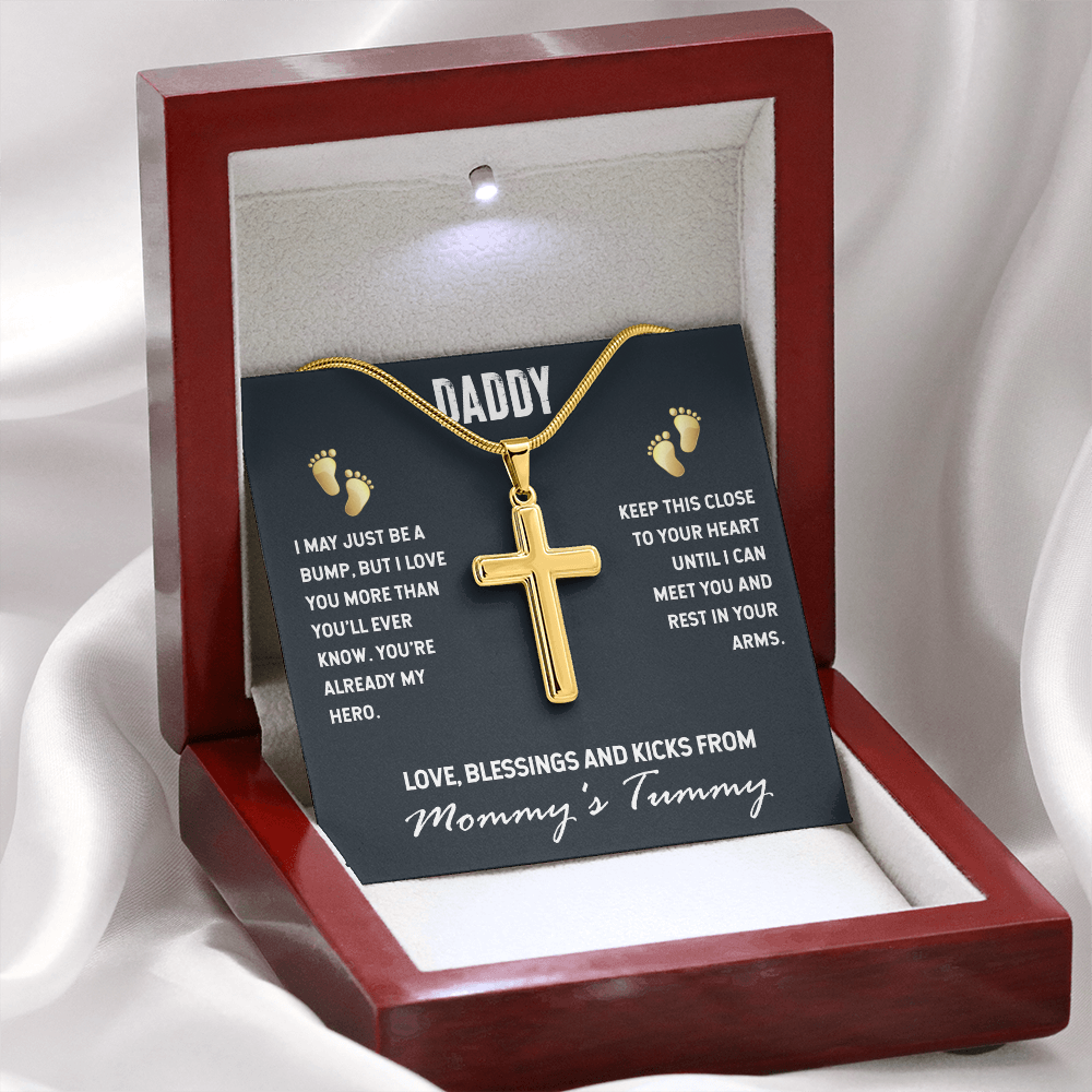 To My Daddy From Mommy's Tummy, Artisan Cross Necklace with Snake Chain For Daddy, Father's Day Gift for New Daddy, First Time Daddy To Be by Best Gifts 305