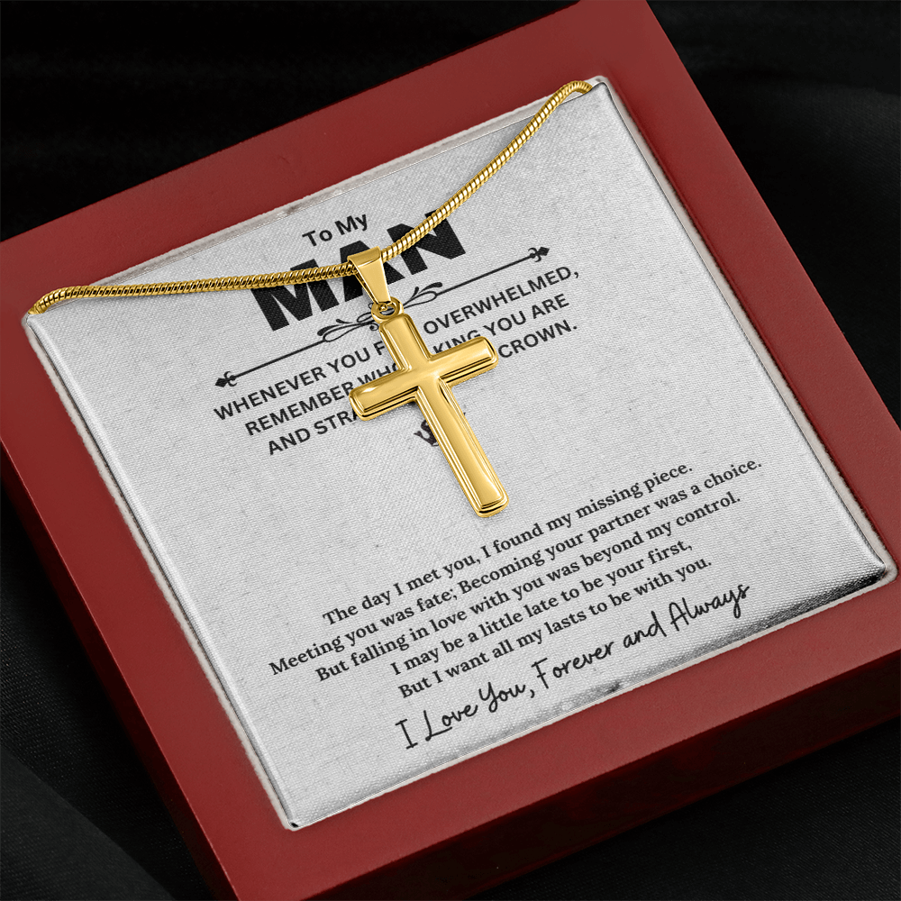 To My Man, Gifts For Husband, Gifts For Boyfriend, Husband Gifts, I Love You Forever And Always - Artisan Cross Necklace With Message Card by Best Gifts 305