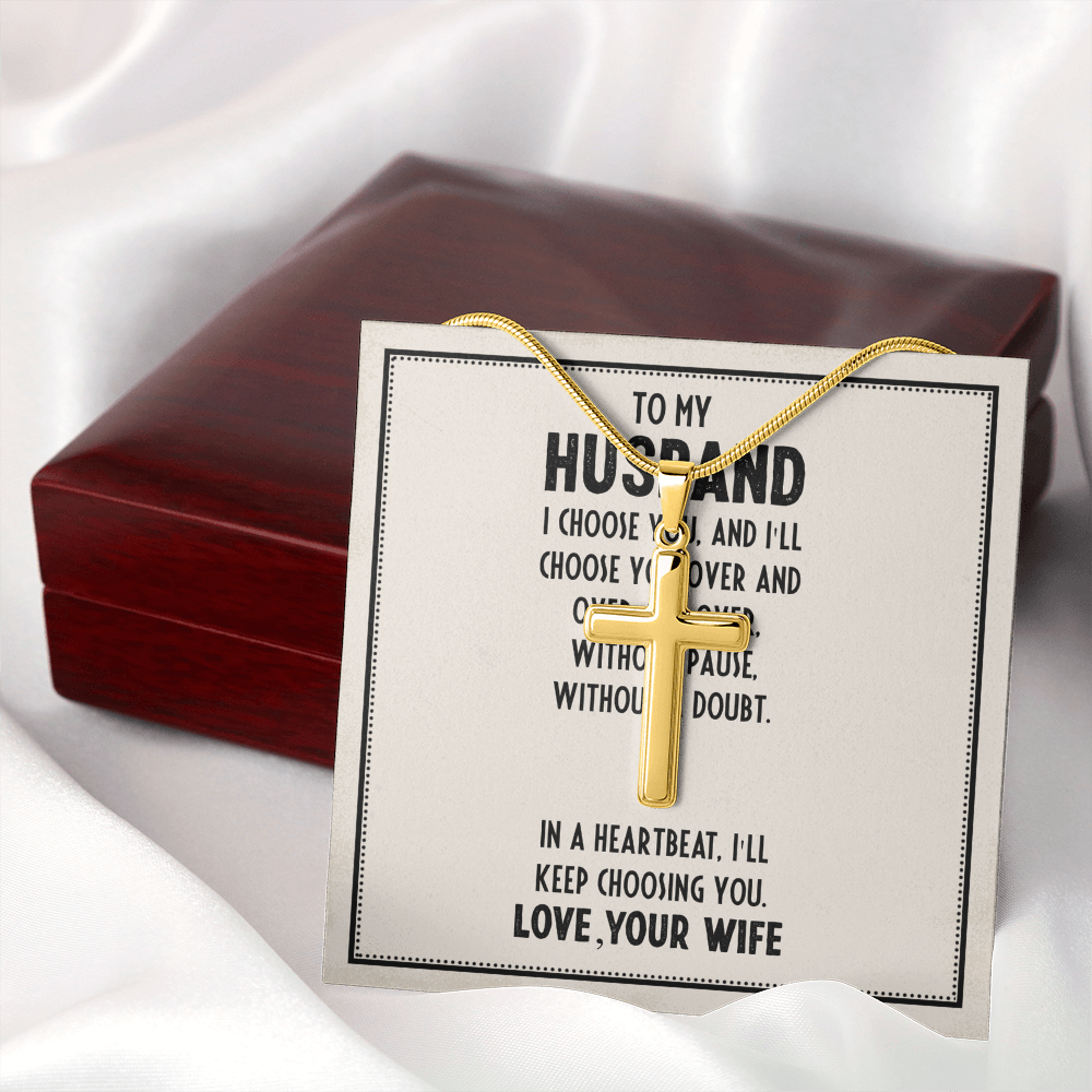 Gifts For Husband, Gift From Wife For Husband, Husband From Wife, I'll Forever Choose You As My Husband - Artisan Cross Necklace With Message Card by Best Gifts 305