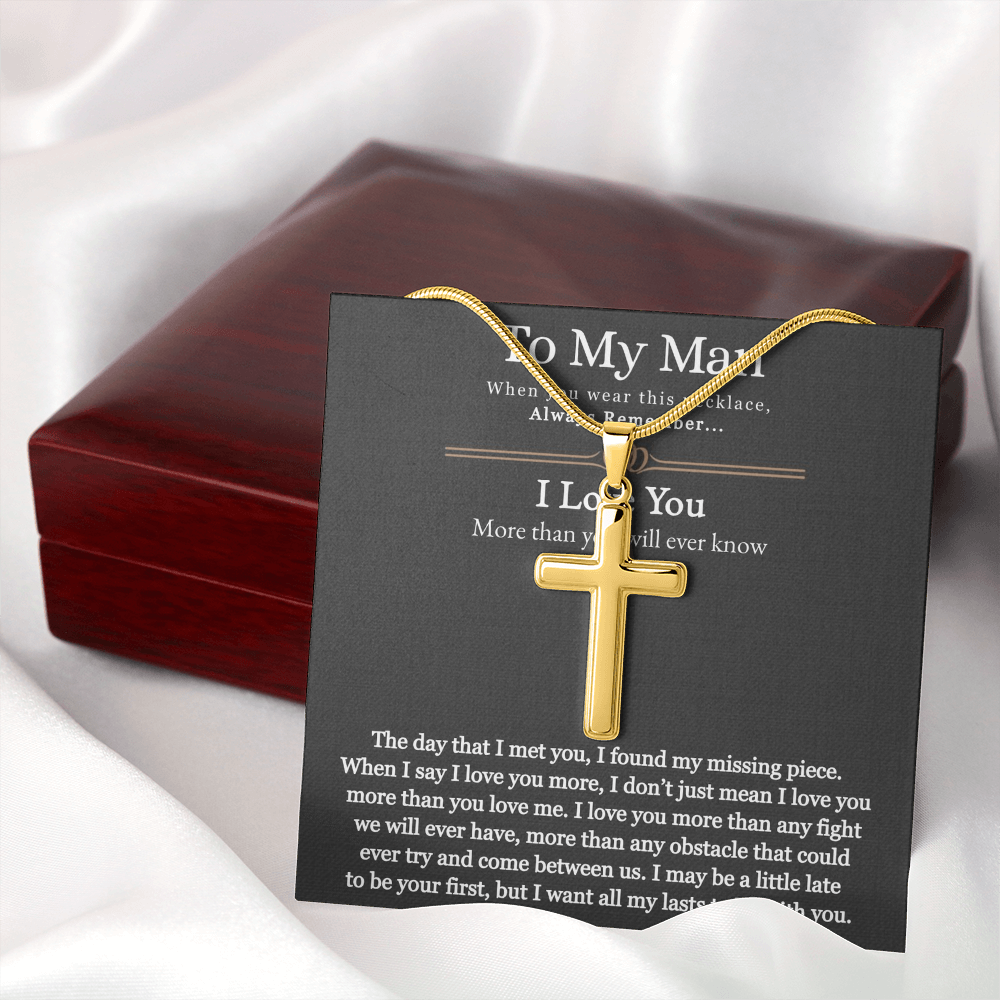 To My Man, For Him, Gifts For Husband, Fathers Day Gift, Necklace Gift For Men, I Want All My Lasts To Be With You - Artisan Cross Necklace With Message Card by Best Gifts 305