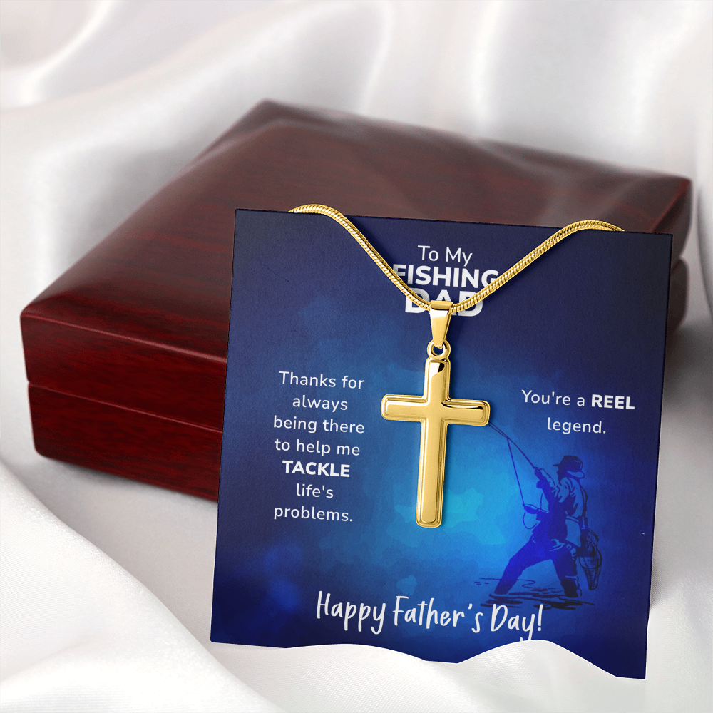 Artisan Cross Necklace with Snake Chain To My Fishing Dad, Reel Legend Dad, Father's Day Gift Ideas, Best Dad Ever, Gift For Dad From Daughter by Best Gifts 305