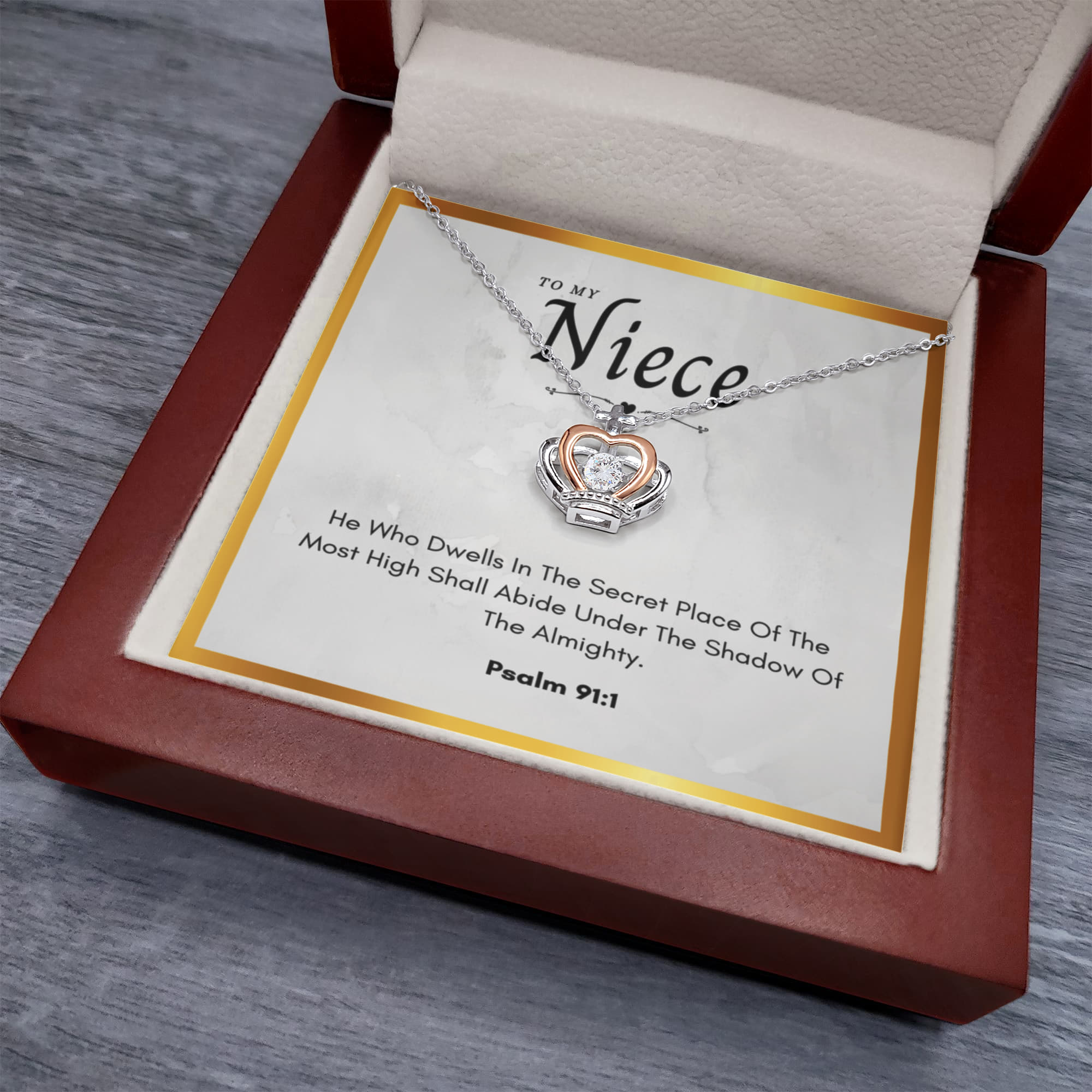 Niece Communion Gift Crown Pendant Necklace Bible Verse Psalm 91 Confirmation Present From Uncle Religious Neice Jewelry by Best Gifts 305