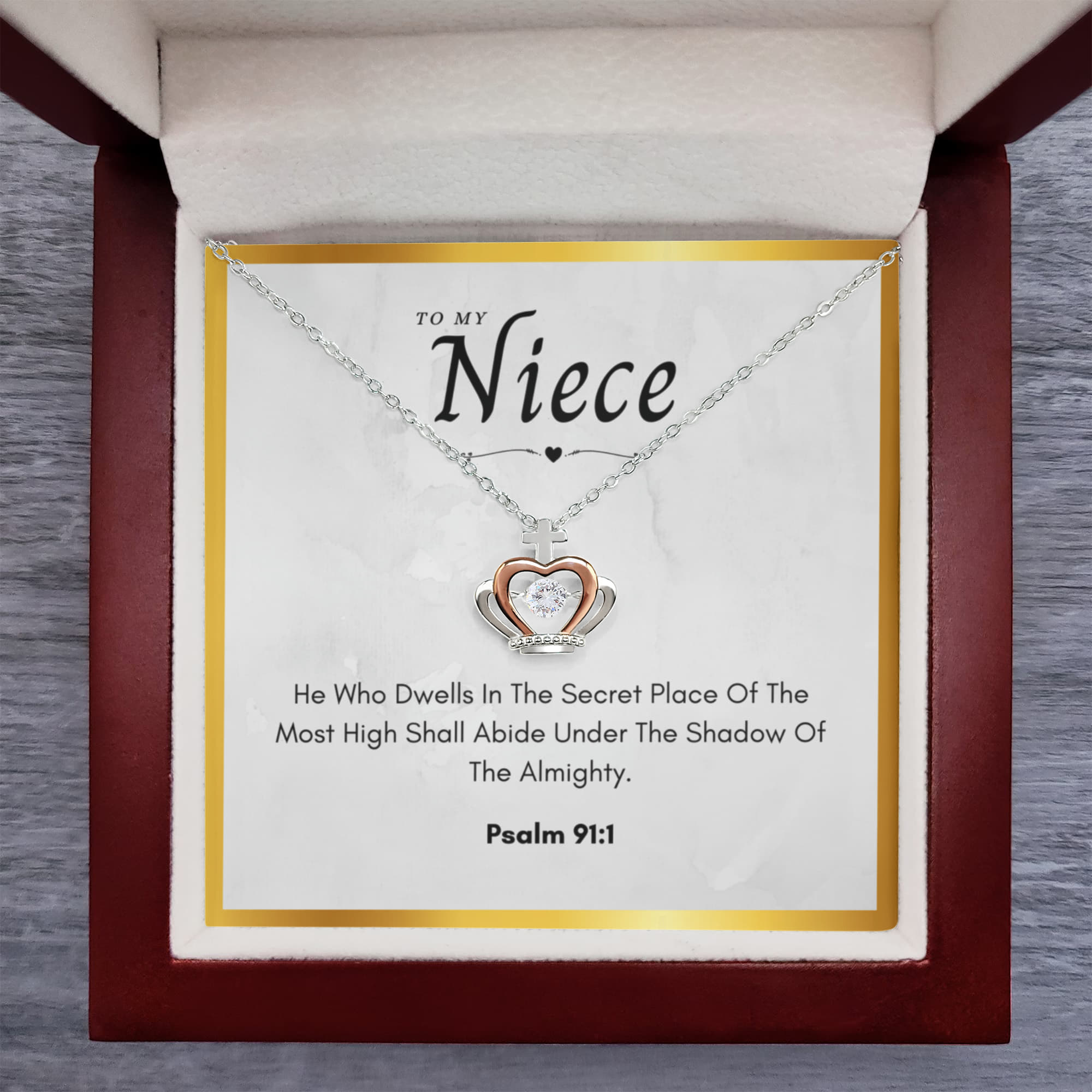 Niece Communion Gift Crown Pendant Necklace Bible Verse Psalm 91 Confirmation Present From Uncle Religious Neice Jewelry by Best Gifts 305