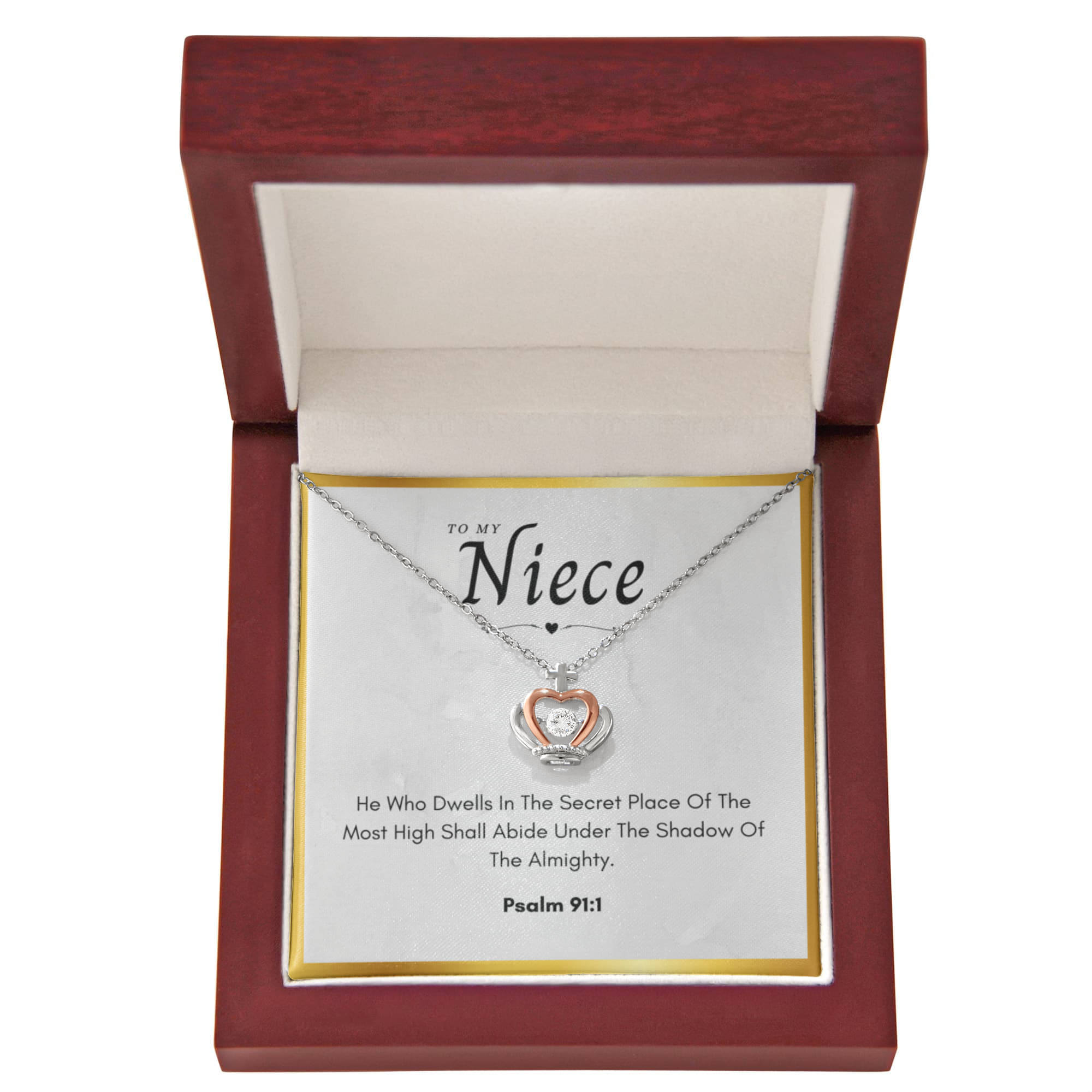 Niece Communion Gift Crown Pendant Necklace Bible Verse Psalm 91 Confirmation Present From Uncle Religious Neice Jewelry by Best Gifts 305