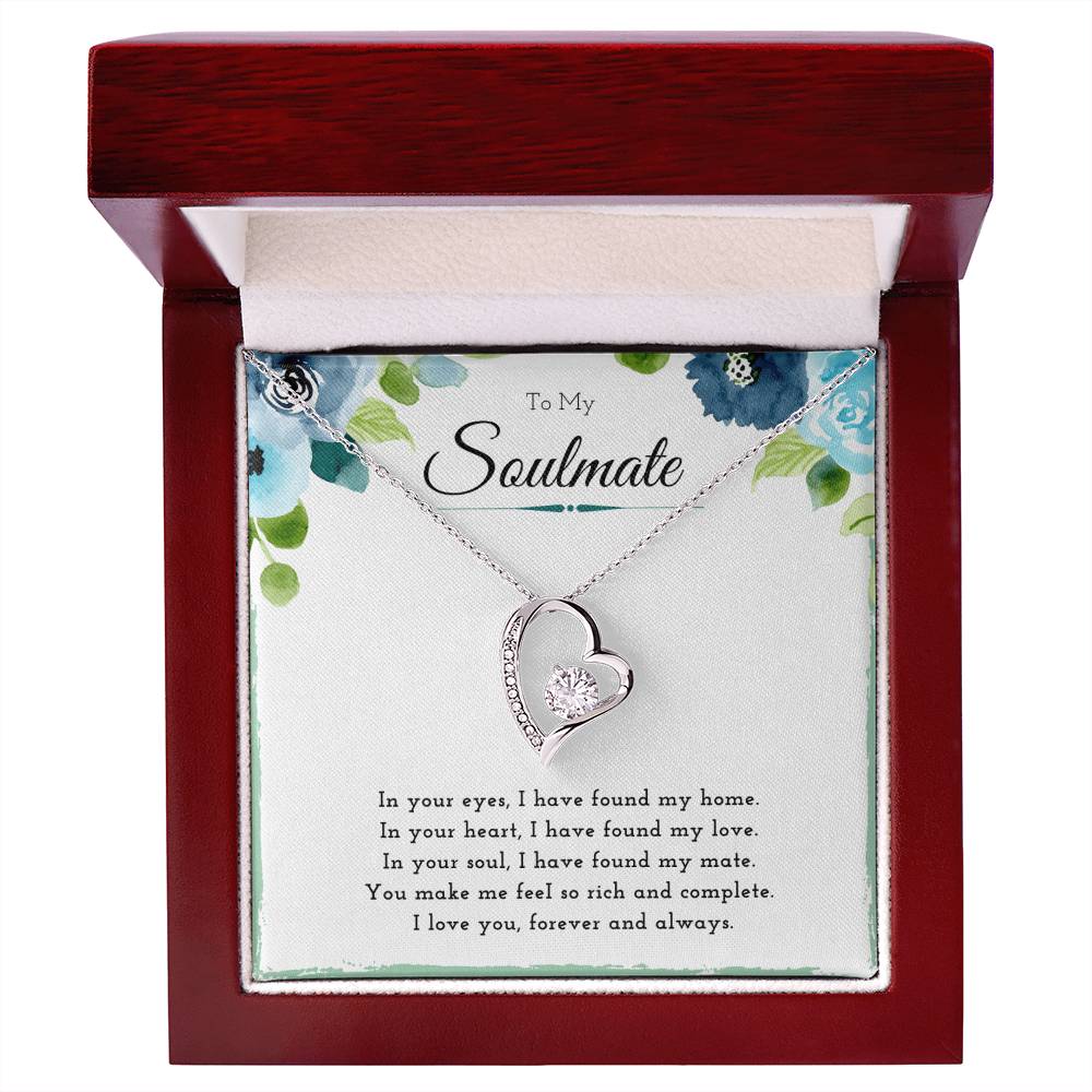To My Soulmate Forever Love necklace, 14k White Gold Finish / Luxury Box, with floral message card